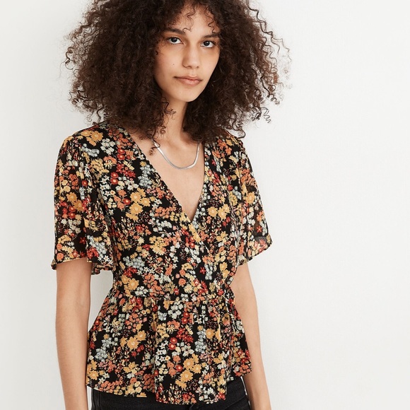 Madewell Tops - MADEWELL Peplum Wrap Floral Blouse